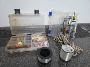 lot 363 image: Fishing Tackle Lot with Lures Hooks Line Storage Cases Rope