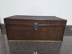 lot 364 image: INCREDIBLE Woven Storage Trunk with Metal Hardware and removable upper tray.