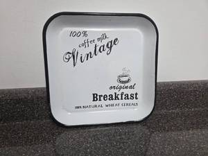 lot 366 image: Vintage 100% Coffee Milk Original Breakfast Enamel Tray