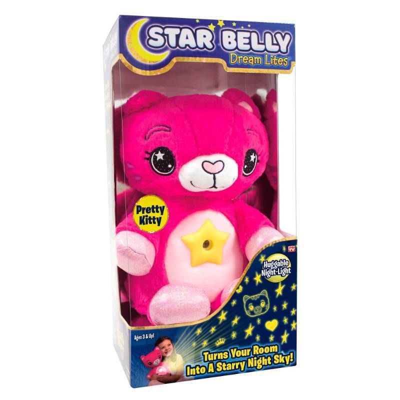 lot 1026 image: Ontel Star Belly Dream Lites, Stuffed Animal Night Light, 3 years and up, Pretty Pink Kitty - Projects Glowing Stars &amp Shapes in 6 Gentle Colors, As Seen on TV Retail $20