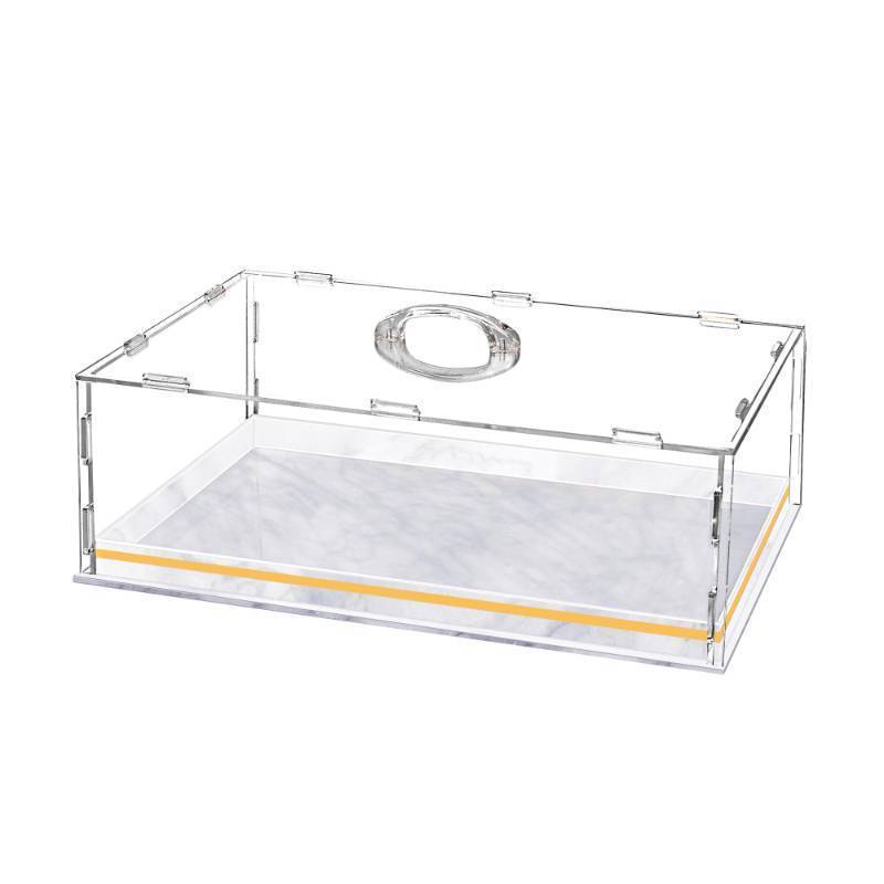 lot 1030 image: GENMOUS Acrylic Rectangular Cake Tray, Cake Stand Plate with Clear Cover Lid, Pastry Serving Tray,Dessert Holder Tray,Rectangle Cake Platter with Lid for Party,Home,Kitchen,Wedding,Tea,Party Display Retail $56