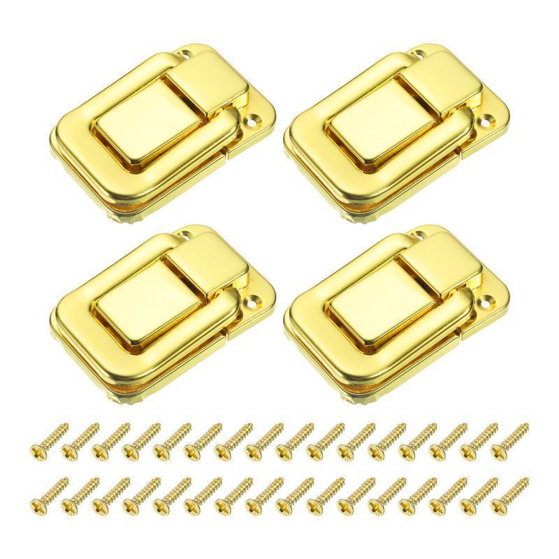 lot 1129 image: uxcell 4Pcs Toggle Catch Lock, 3.15 x 2.17 (LxW) Iron Hasp Lock Latch Clasp for Jewelry Box Wooden Case Toolbox, Gold Retail $16