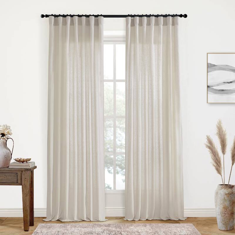 lot 1106 image: XTMYI Beige Curtains 108 Inches Long for Living Room 2 Panels Linen Back Tab Greige Curtain for Dining Room,50x108 Inch Length Retail $43
