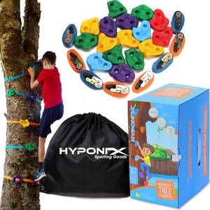 lot 42 image: Hyponix Ninja Tree Climbing Kit for Kids, 16 Large Rock Holds & 8 Ratchets - Retail $50