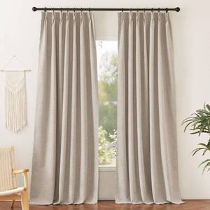 lot 1016 image: RYB HOME Pinch Pleated Full Blackout Curtains Linen Blended Window Curtains 108 inches for Living Room Bedroom Home Office Privacy Thermal Insulated Drapes, W 34 x L 108 inch, Beige, 2 Panels - Retail $70