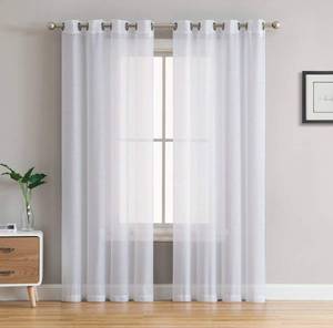lot 1020 image: HLC.ME Semi Sheer Grommet Window Curtains, 2 Panels, 54x84 Inch, White - Retail $20
