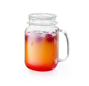 lot 1053 image: G.E.T. Shatterproof Plastic Mason Jars Style Drinking Glasses with Handles, 16 Ounce, 5 Tall, Clear (Set of 4) - Retail $29