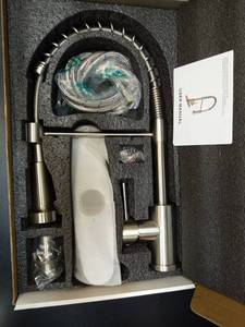 lot 1150 image: OWOFAN Kitchen Faucet with Pull Down Sprayer Brushed Nickel - Retail $40