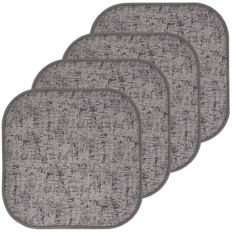 lot 2032 image: Sweet Home Collection Chair Cushion Memory Foam Pads Honeycomb Pattern Slip Non Skid Rubber Back Rounded Square 16 x 16 Seat Cover, 4 Pack, Broadway GrayBlack Retail $40