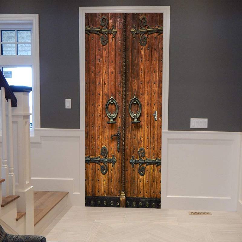 lot 2026 image: COLORSPRING 3D Classic Old Wood Door Decal Stickers Peel and Stick, Door Mural Cover Removable Self-Adhesive Wallpaper for Home D�cor (MT-033) Retail $26