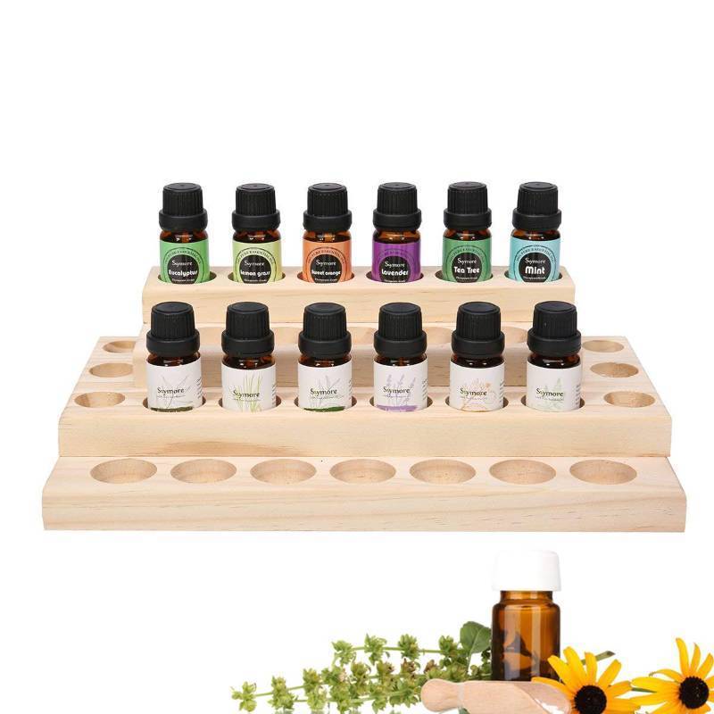 lot 2020 image: RoseFlower 30 Slots Wooden Essential Oil Organizer, Nail Polish Shelf, Durable wood Makeup Display Stand, Makeup Storage Rack for Tabletop Essential Oils Perfume Rack for 5101520ml Bottles Retail $22