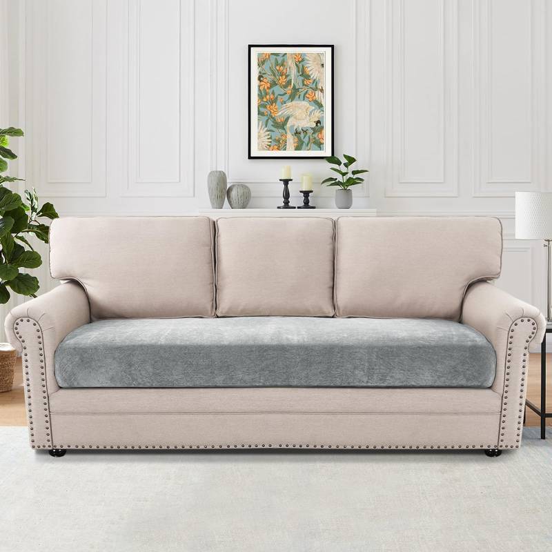 lot 2034 image: H.VERSAILTEX Sofa Covers Washable High Stretch Couch Cover Thick Soft T Cushion Sofa Slipcovers All Seasons Universal Sofa Couch Covers for Sectional Slipcovers(3 Seater Sofa Cushion Cover,Dove) Retail $35