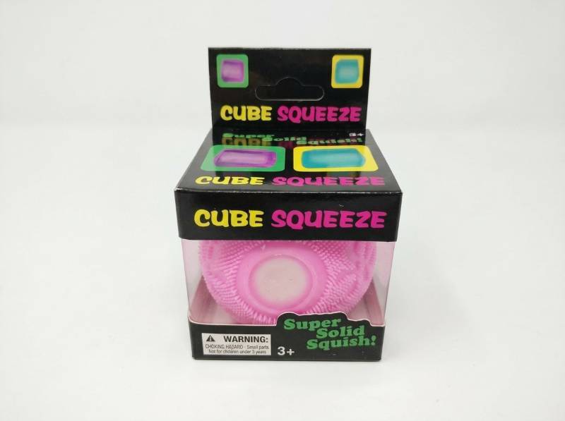 lot 122 image: Cube Squeeze Super Solid Squish Pink Textured Squeeze Toy, Ages 3