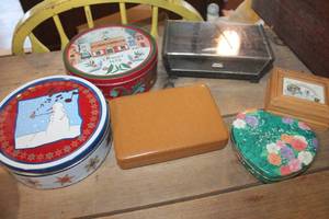 lot 5107 image: Misc. Tins, Jewelry Box & More