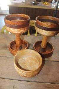 lot 5156 image: Wooden Candle Holders & Bowl