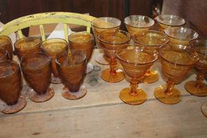 lot 5241 image: Vintage Amber Glass Goblets and More