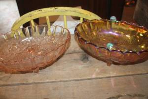 lot 5292 image: Vintage Iridescent Glass Footed Serving Dishes