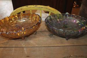 lot 5293 image: Vintage Iridescent Glass Footed Serving Dishes