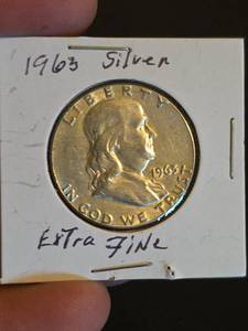 lot 17 image: 1963 Franklin silver extra fine half dollar