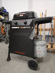 lot 18781 image: Megamater 2-Burner Liquid Propane Gas Grill 18,000 BTU w Side Shelves  Model 720-1065