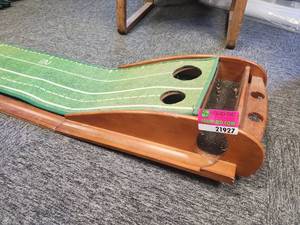 lot 21927 image: Perfect Practice Golf Putting Mat with Wood Ball Return and Two Holes
