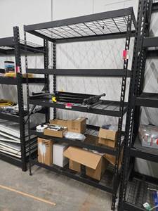 lot 21930 image: Black Steel 5-Tier Boltless Shelving Unit w Wire Mesh Decking  Contents Not Included
