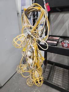 lot 21940 image: Yellow Temporary String Light Set w 12 Bulbs and Plastic Guard Cages