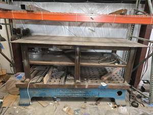 lot 8806 image: 8Ft  Heavy Steel Plate Top Workbench Table w Steel Frame&nbsp