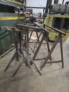 lot 8813 image: (5) Steel Sawhorse Stands and Adjustable Pipe Roller Stands