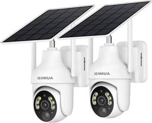 lot 191759 image: SEHMUA 2K Solar Security Cameras Wireless Outdoor, 2 Pack 360  View PanTilt WiFi Security Camera Outside with Color Night Vision,Easy to Install, PIR Alarm, 2-Way Audio