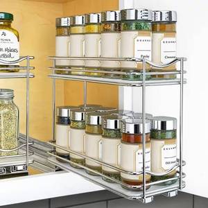 lot 191762 image: Slide Out Spice Rack Pull Out Cabinet Organizer 4-14 in. Wide - Double, Chrome