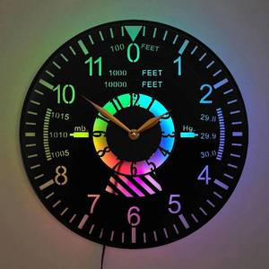 lot 191764 image: Airplane Altimeter Clock - LED Aviation Wall Decor - Unique Altimeter Design for Pilots and Aviation Enthusiasts - Color Changing Airplane Gift, Black