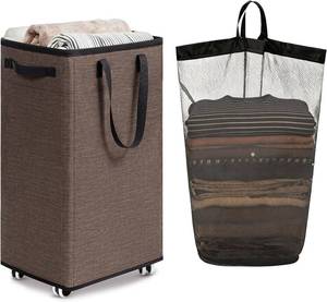 lot 191766 image: Goodpick 75L Collapsible Laundry Baskets with Removable Wash Bag and Wheels