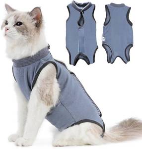 lot 191784 image: kzrfojy Cat Surgery Recovery Suit Cat Onesie for Cats After Surgery Spay Surgical Abdominal Wound Skin Diseases E-Collar Alternative Wear (Grey-Blue-L)