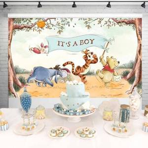 lot 191796 image: Its A Boy Vintage Pooh Bear Backdrop for Baby Shower Classic Winnie and Friends in Woods Background Newborn Party Decorations 5x3 ft 305