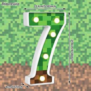 lot 191801 image: 8.5 Pixel Game Light up Numbers Pixel Game Birthday Decorations Happy Birthday Light up Sign Pixel Pattern Game Theme Party Supplies Table Centerpieces (Number 7) Green,Brown 7