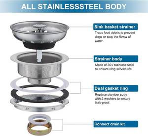 lot 191812 image: ZM Kitchen Sink Basket Strainer with Stopper, 3-12 Drain Standard