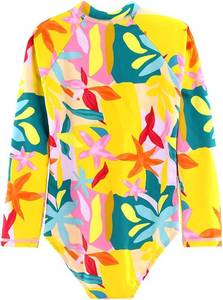 lot 191815 image: Girls One Piece Swimsuit Long Sleeve Rash Guard UPF 50 Age 2-12Y 4-5T Yellow Flower