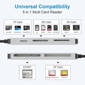 lot 191823 image: CFast 2.0 Card Reader, USB C CFast Card Reader 3.0 5Gbps CFastCFSDTFXD - 5 in 1 Memory Card ReaderAdapter for San Disk, Lexar, Transcend, Sony Card, Read CFastTFSDXDCF 5 Cards Simultaneously Silver