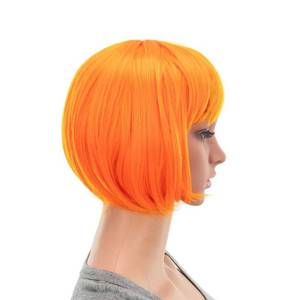 lot 191829 image: SWACC 10 Inch Short Straight Bob Wig with Bangs Synthetic Colorful Cosplay Daily Party Flapper Wig for Women with Wig Cap (Orange)