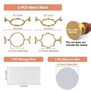 lot 191831 image: Yelsky Wax Seal Kit with 1 Inch Wax Stamp - 2 Metal Seal Molds with Round Flower Shape, Silicone Mat for Wedding Invitations, Gift Wrapping, Envelopes, Cards & Wine Packaging 2PC Metal Wax Seal Molds