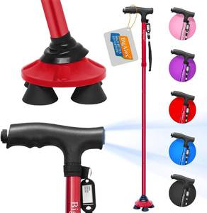 lot 291674 image: BigAlex Folding Walking Cane with LED Light,Pivoting Quad Base,Adjustable Walking Stick with Carrying Bag for ManWoman (Alloy Base)