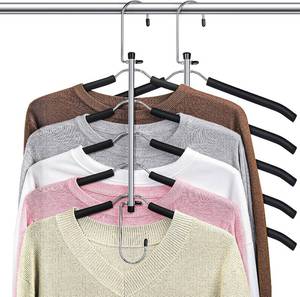 lot 291692 image: Space Saving Shirt Hanger 5 in 1 Non Slip Coat Hanger Black 2 Pack