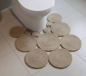 lot 291693 image: Boho Jute Bath Mat  Handmade Washable Toilet Rug  Double Sided Woven Boho Toilet Decor (Beige) 23.6 x 15.7 inches
