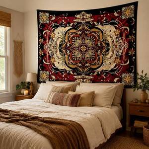 lot 291695 image: CHDGDHC Red Moth Tapestry, Boho Mandala Wall Decor, 79.92x59.84 in