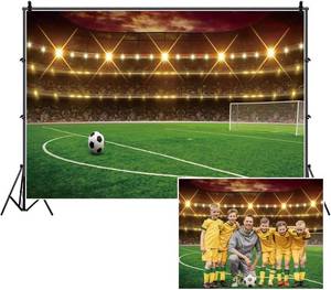 lot 291721 image: 7x5ft Football Stadium Photography Backdrop - Green Glass Football Field Spotlight Lights - Sports, Game, Party, Birthday Party Background - Adult, Children, Club Photo Studio Props
