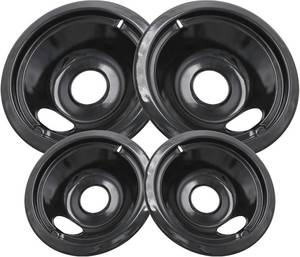 lot 291736 image: GE Black Stove Drip Pans, 10% Energy Save by Enamel Spraying Prevent Bending and Rust - Include 2 6 Burner Drip Pans and 2 8 Drip Bowl
