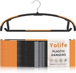 lot 391741 image: Yolife Plastic Clothes Hangers 8 Pack with Non-Slip Pads, 17.5 L   8.3 H Heavy Duty Hanger with 360  Swivel Metal Hook, Slim Space Saving Hangers for Closet Organizer, Black & Orange