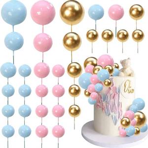 lot 391744 image: Ball Cake Topper Ball Cake Picks Colorful Pearl Ball Shaped Cupcake Insert Cake Topper for Bear Theme Birthday Party Favors Wedding Decoration Supplies (Gold Pink Blue)