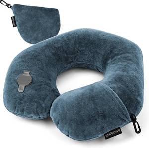 lot 391750 image: Rewondah Neck Pillows for Travel, Inflatable Travel Pillow, Inflatable Neck Pillow for Traveling Airplane with Soft Velour Washable Cover, U Shape Blow Up Neck Pillow for Airplanes Train Car Travel